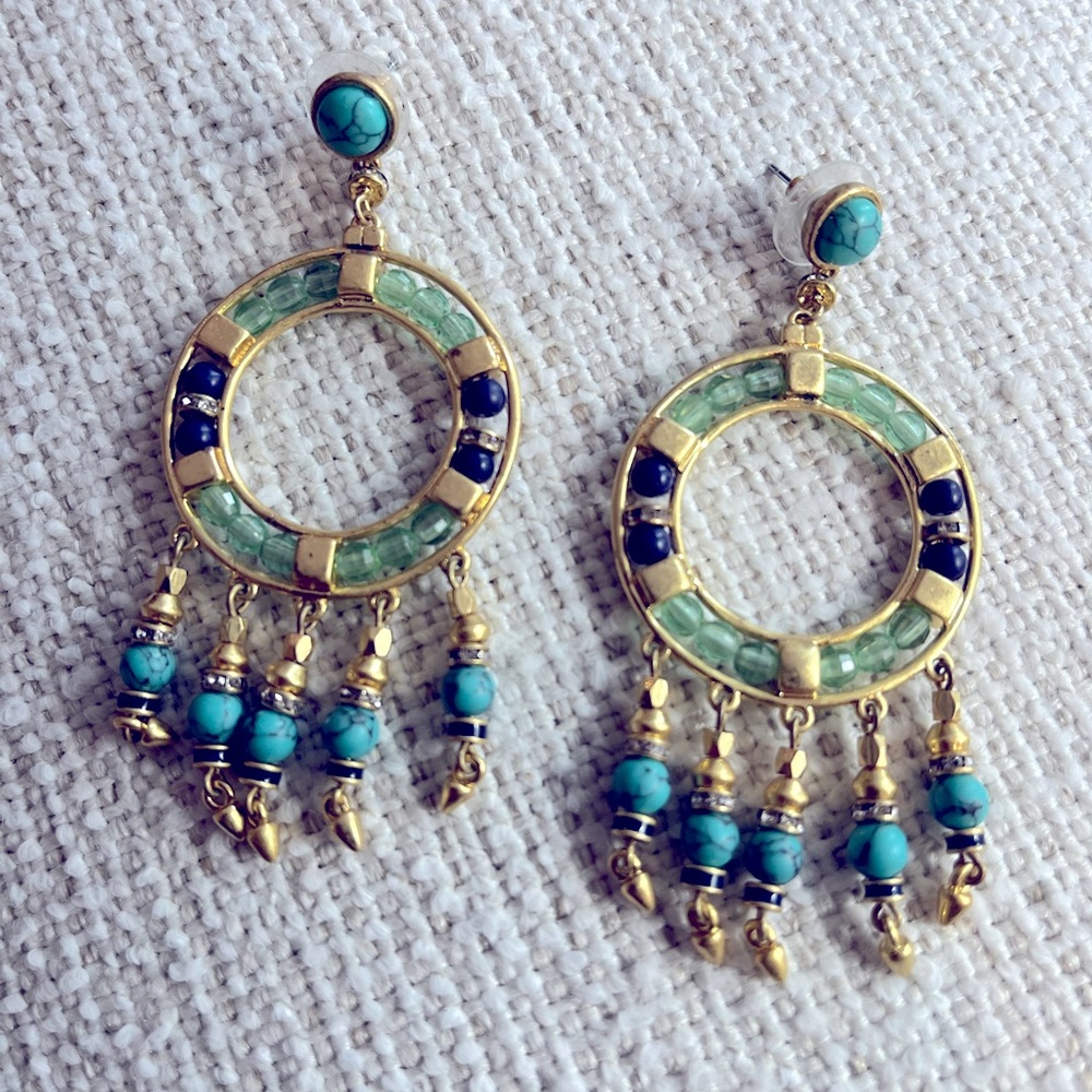 🩵Stella & Dot Boho Gold and Turquoise Dangle Earrings